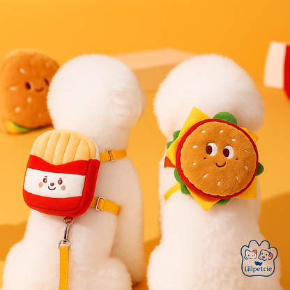 Harnais pour Chien avec Sac à Dos Burger – Ensemble Harnais + Laisse | Style Mignon & Confortable